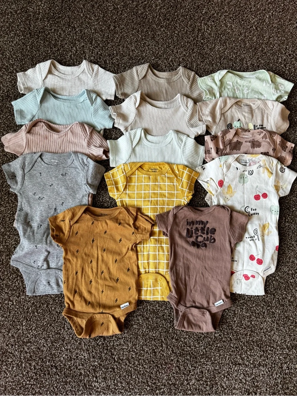 Lot of 14 Mixed-Color Baby One-Piece Bodysuits Sizes 0-6 Months